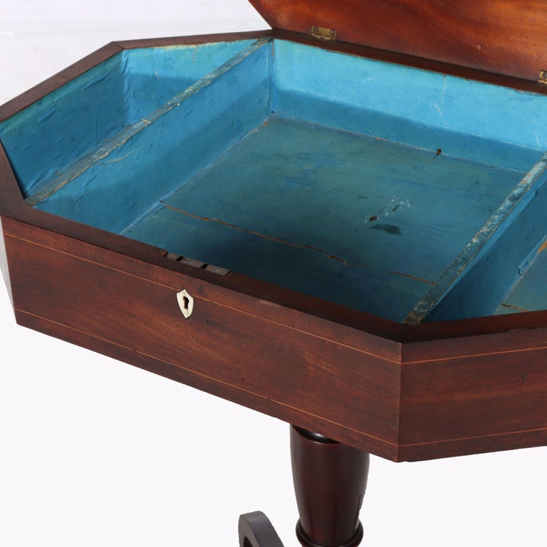 Antique Sheraton Federal Mahogany Spider Leg Lift-Top Sewing Stand c1820