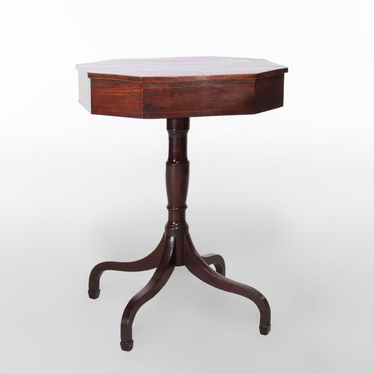 Antique Sheraton Federal Mahogany Spider Leg Lift-Top Sewing Stand c1820
