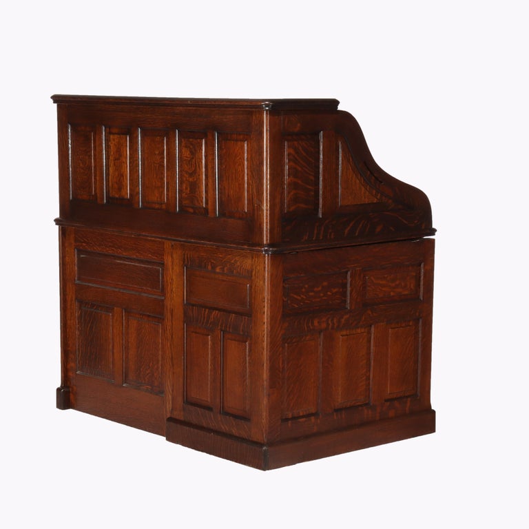 Antique Gunn Furniture Co. Oak S-Roll Top Paneled Single Pedestal Desk c1900