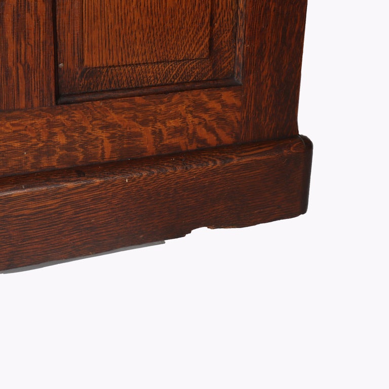 Antique Gunn Furniture Co. Oak S-Roll Top Paneled Single Pedestal Desk c1900