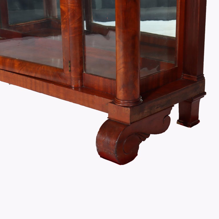 American Empire Flame Mahogany 90-Degree (RARE) Curved Glass China Cabinet c1890