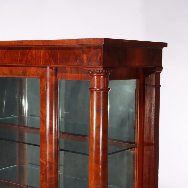 American Empire Flame Mahogany 90-Degree (RARE) Curved Glass China Cabinet c1890