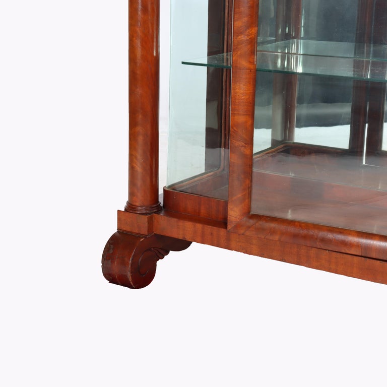 American Empire Flame Mahogany 90-Degree (RARE) Curved Glass China Cabinet c1890
