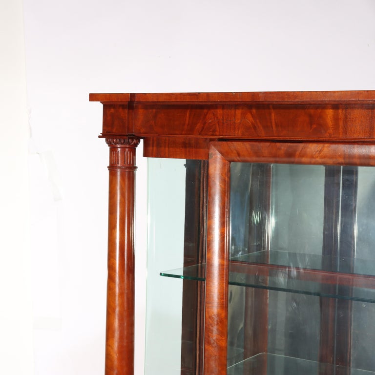 American Empire Flame Mahogany 90-Degree (RARE) Curved Glass China Cabinet c1890