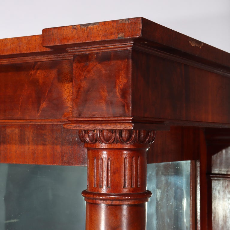 American Empire Flame Mahogany 90-Degree (RARE) Curved Glass China Cabinet c1890