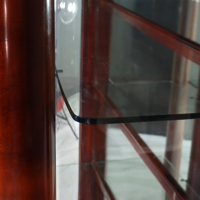 American Empire Flame Mahogany 90-Degree (RARE) Curved Glass China Cabinet c1890