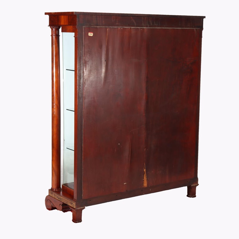 American Empire Flame Mahogany 90-Degree (RARE) Curved Glass China Cabinet c1890