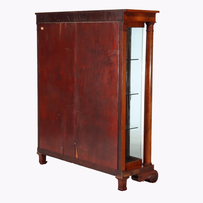 American Empire Flame Mahogany 90-Degree (RARE) Curved Glass China Cabinet c1890