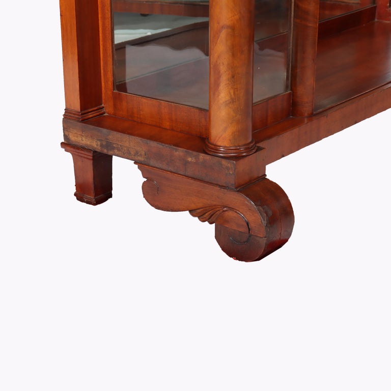 American Empire Flame Mahogany 90-Degree (RARE) Curved Glass China Cabinet c1890