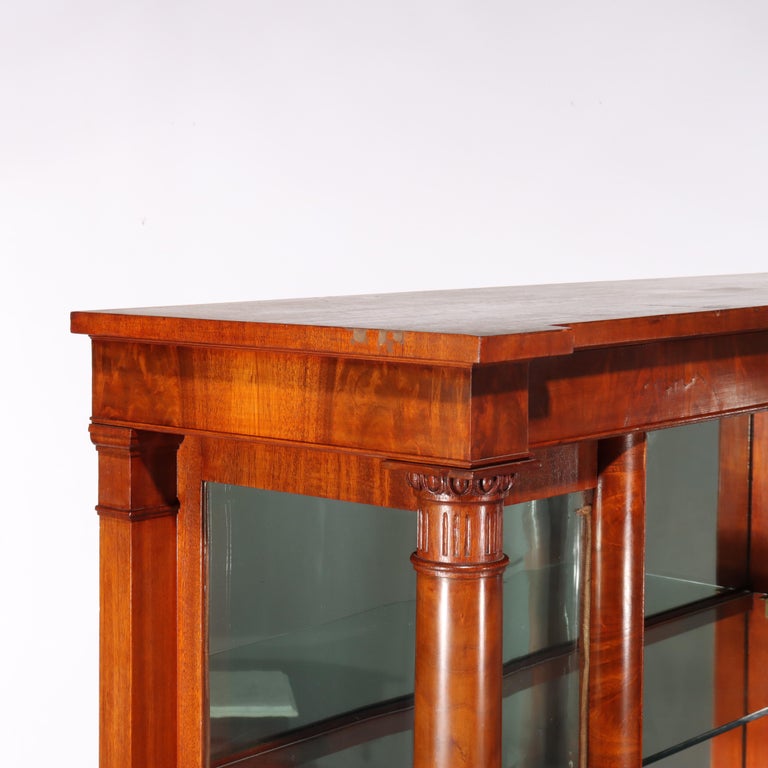 American Empire Flame Mahogany 90-Degree (RARE) Curved Glass China Cabinet c1890