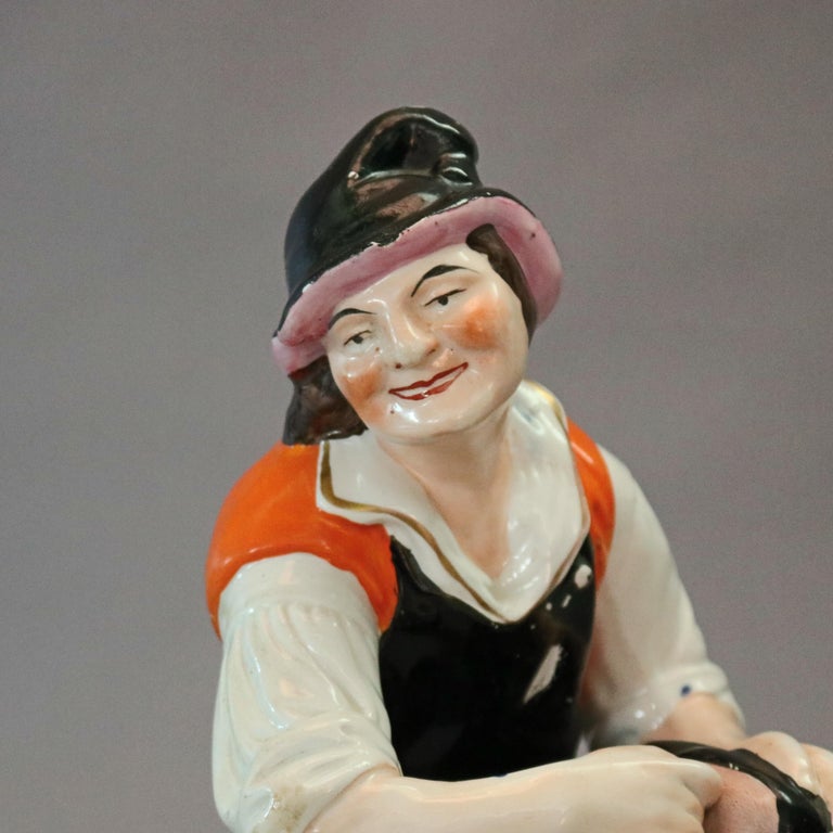 Antique English Staffordshire Hand Painted Figural Porcelain Cobbler, circa 1860