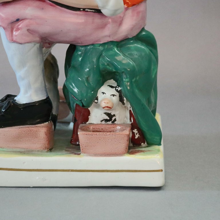 Antique English Staffordshire Hand Painted Figural Porcelain Cobbler, circa 1860