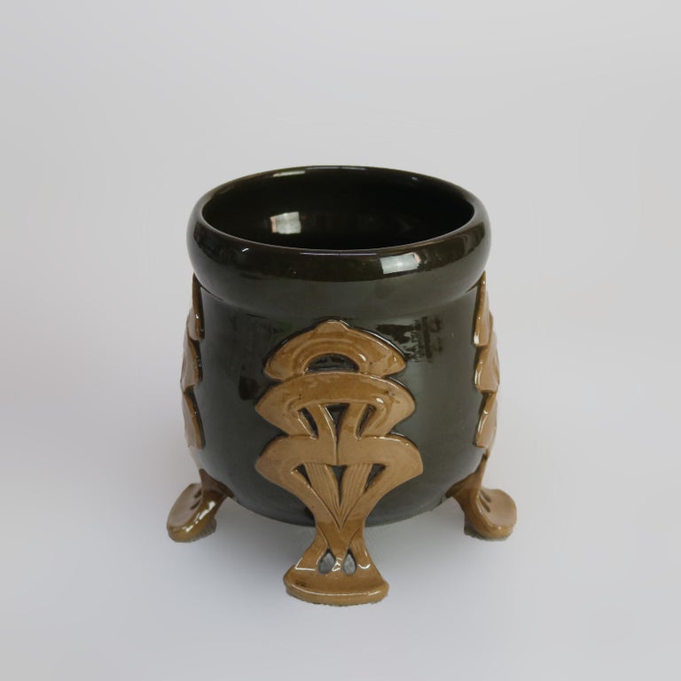 Antique Danish Art Nouveau Footed Pottery Vase Signed C1910