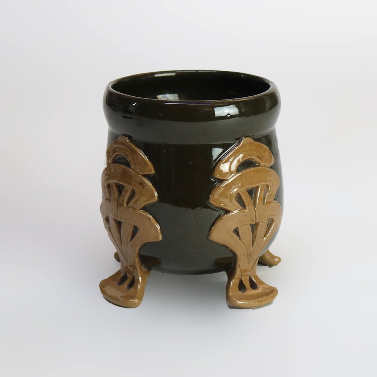 Antique Danish Art Nouveau Footed Pottery Vase Signed C1910