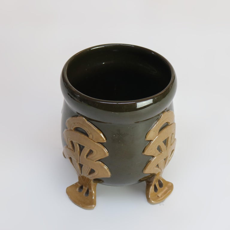 Antique Danish Art Nouveau Footed Pottery Vase Signed C1910