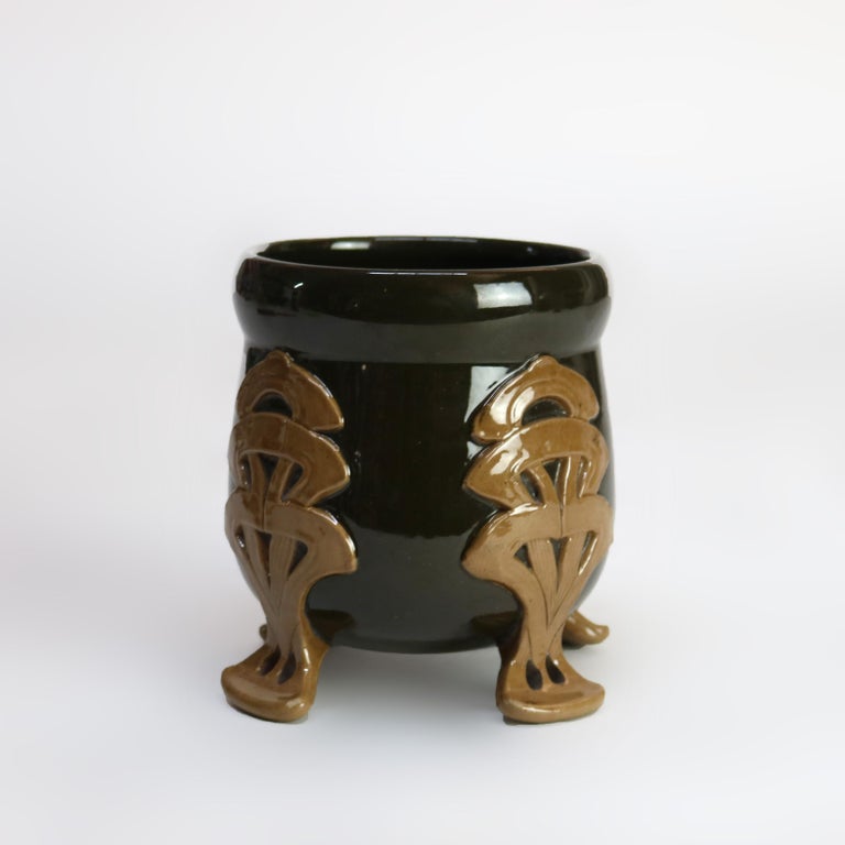 Antique Danish Art Nouveau Footed Pottery Vase Signed C1910