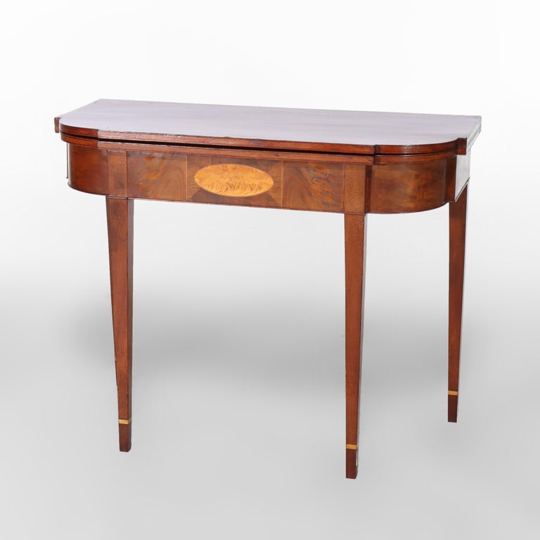 Antique Hepplewhite Mahogany Card Table With Inlaid Satinwood Rondelle c1820
