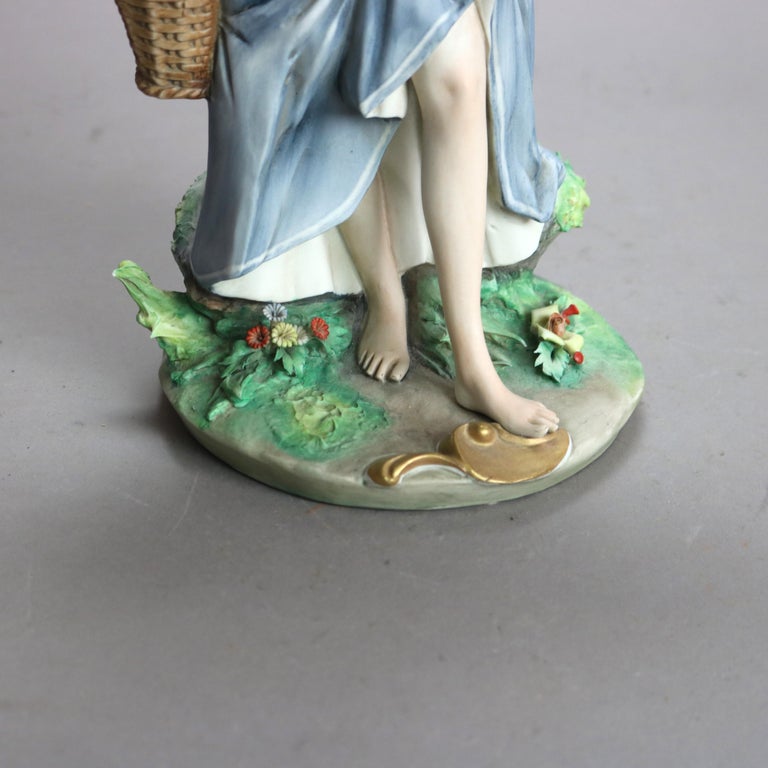 Antique Italian Bisque Porcelain Hand Painted Capodimonte “Girl With Flowers”
