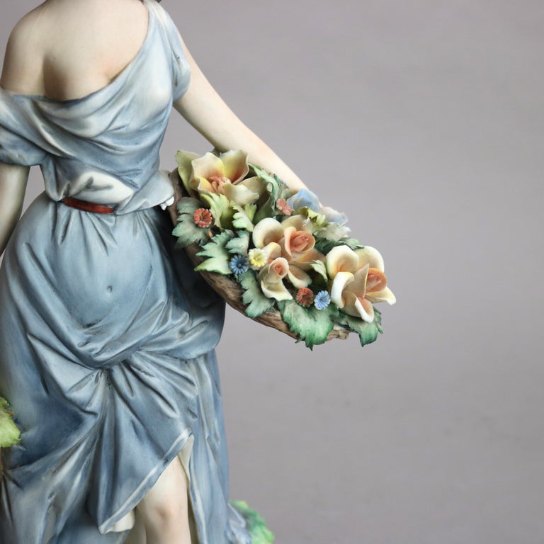 Antique Italian Bisque Porcelain Hand Painted Capodimonte “Girl With Flowers”