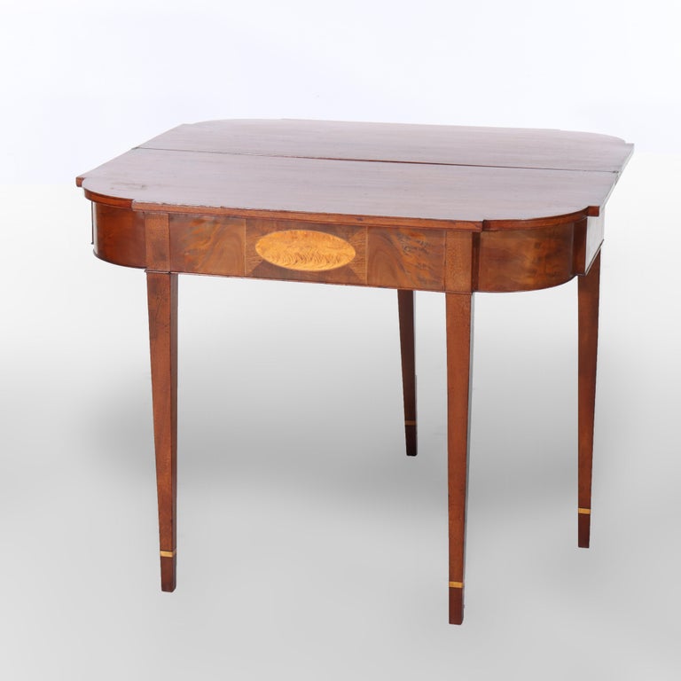 Antique Hepplewhite Mahogany Card Table With Inlaid Satinwood Rondelle c1820