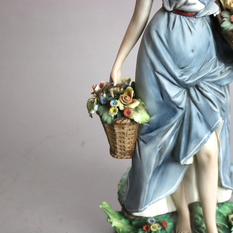 Antique Italian Bisque Porcelain Hand Painted Capodimonte “Girl With Flowers”