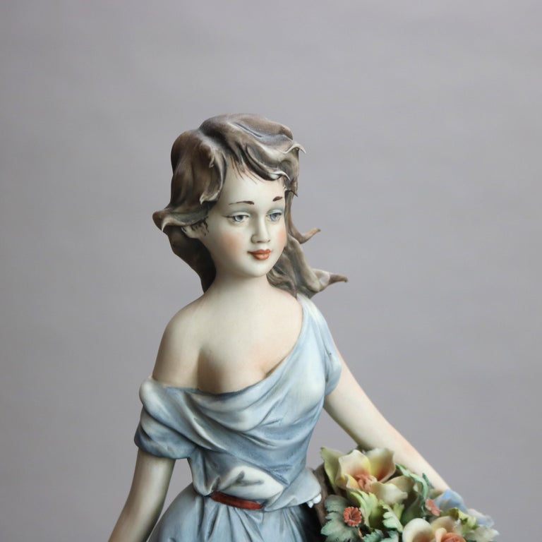 Antique Italian Bisque Porcelain Hand Painted Capodimonte “Girl With Flowers”