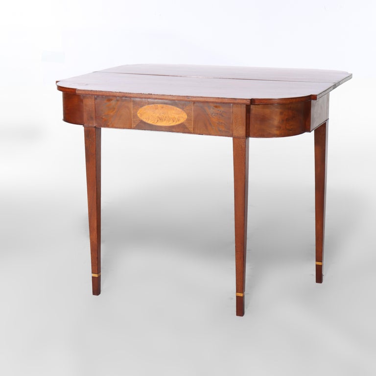 Antique Hepplewhite Mahogany Card Table With Inlaid Satinwood Rondelle c1820