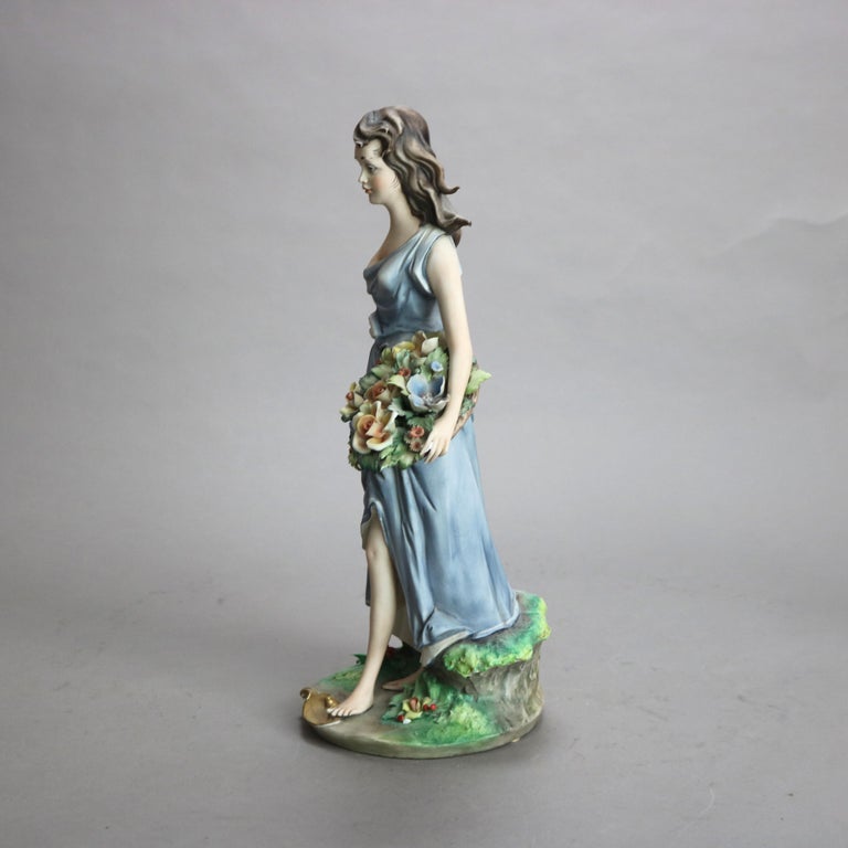 Antique Italian Bisque Porcelain Hand Painted Capodimonte “Girl With Flowers”