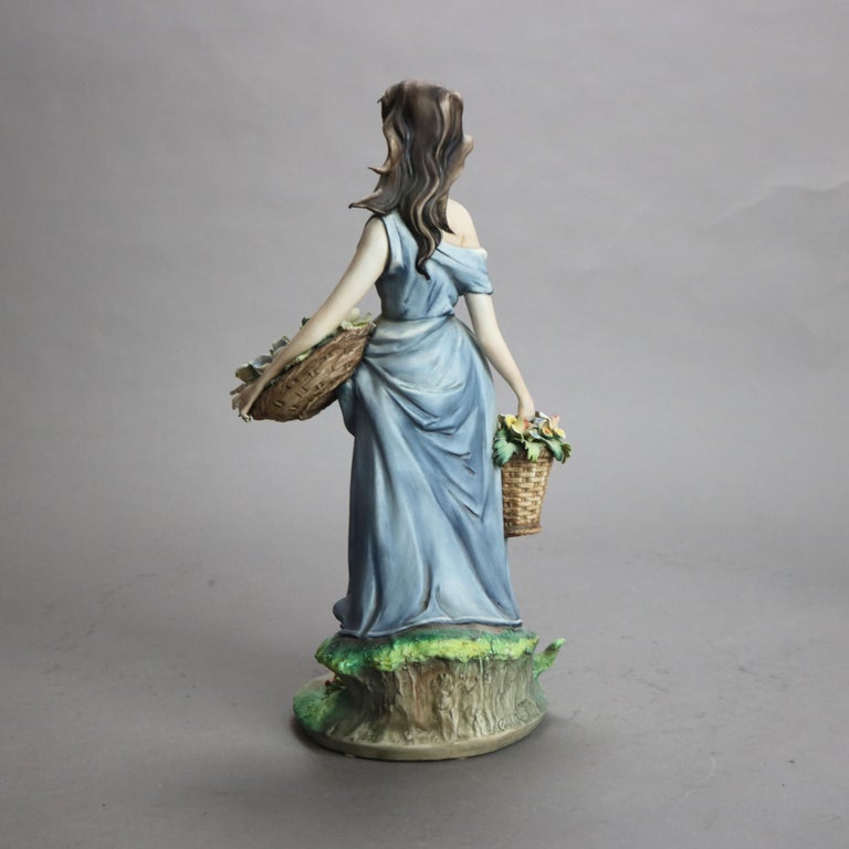 Antique Italian Bisque Porcelain Hand Painted Capodimonte “Girl With Flowers”