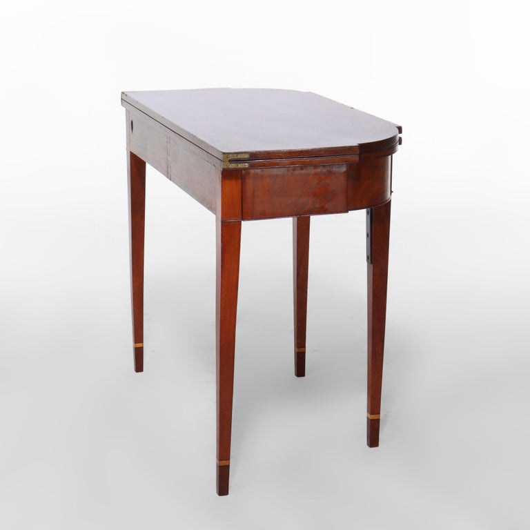Antique Hepplewhite Mahogany Card Table With Inlaid Satinwood Rondelle c1820