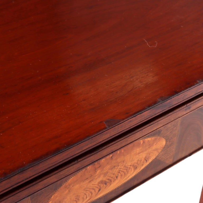 Antique Hepplewhite Mahogany Card Table With Inlaid Satinwood Rondelle c1820