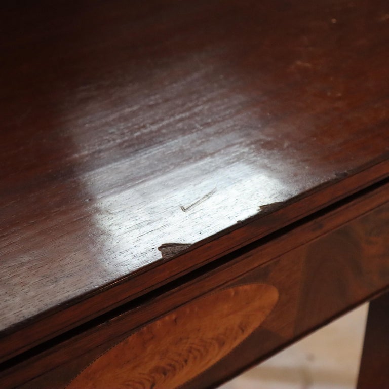 Antique Hepplewhite Mahogany Card Table With Inlaid Satinwood Rondelle c1820