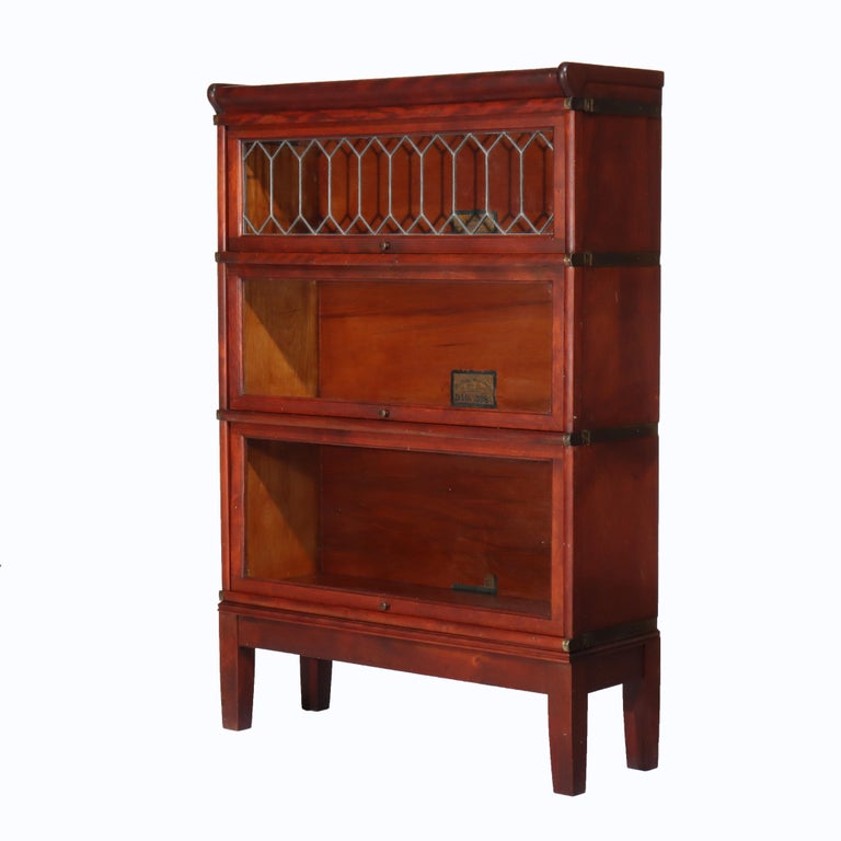 Globe Wernicke Arts & Crafts Mahogany & Leaded Glass Barrister Bookcase c1920