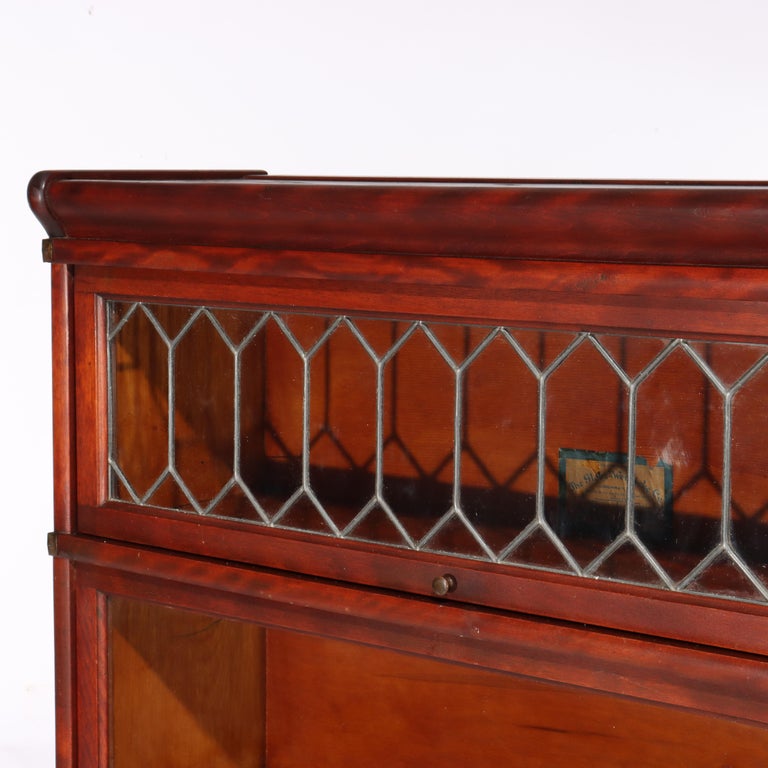 Globe Wernicke Arts & Crafts Mahogany & Leaded Glass Barrister Bookcase c1920