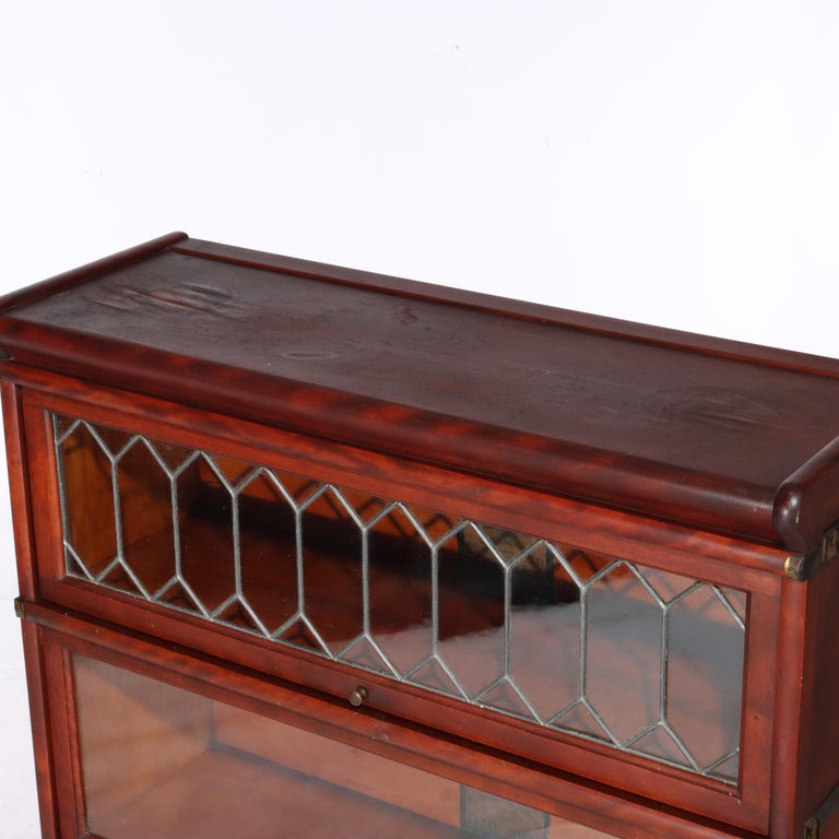 Globe Wernicke Arts & Crafts Mahogany & Leaded Glass Barrister Bookcase c1920