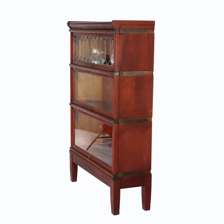 Globe Wernicke Arts & Crafts Mahogany & Leaded Glass Barrister Bookcase c1920