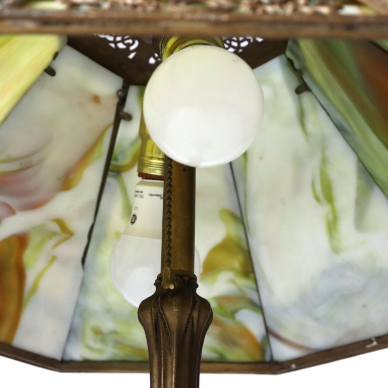 Antique Bradley & Hubbard School Arts & Crafts Slag Glass Table Lamp c1920