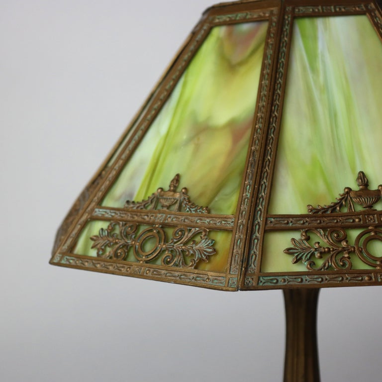 Antique Bradley & Hubbard School Arts & Crafts Slag Glass Table Lamp c1920