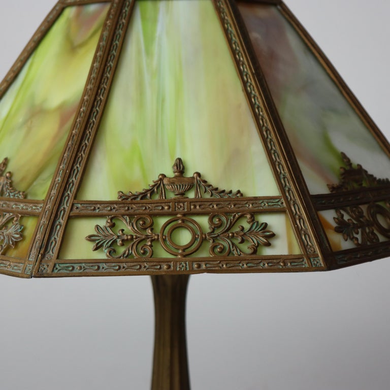 Antique Bradley & Hubbard School Arts & Crafts Slag Glass Table Lamp c1920