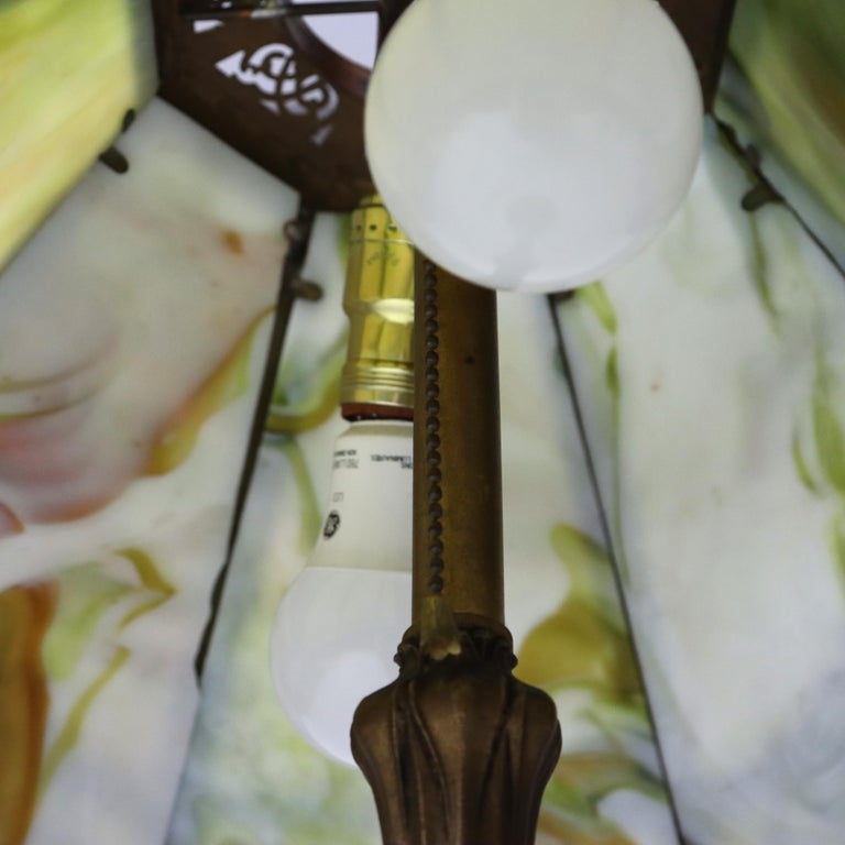 Antique Bradley & Hubbard School Arts & Crafts Slag Glass Table Lamp c1920
