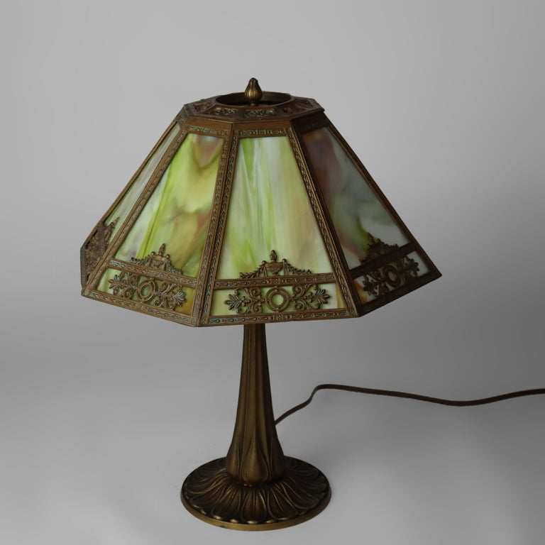 Antique Bradley & Hubbard School Arts & Crafts Slag Glass Table Lamp c1920