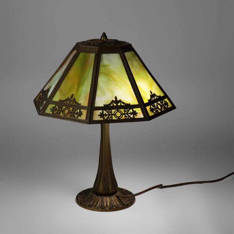 Antique Bradley & Hubbard School Arts & Crafts Slag Glass Table Lamp c1920