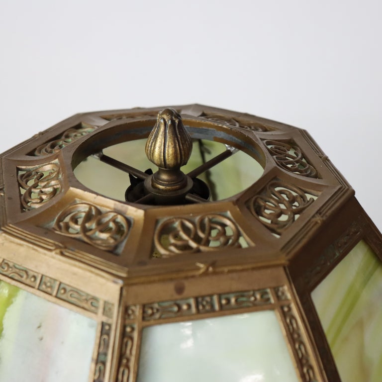Antique Bradley & Hubbard School Arts & Crafts Slag Glass Table Lamp c1920