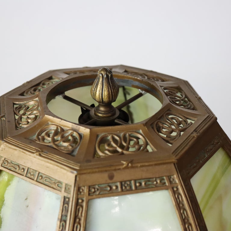Antique Bradley & Hubbard School Arts & Crafts Slag Glass Table Lamp c1920