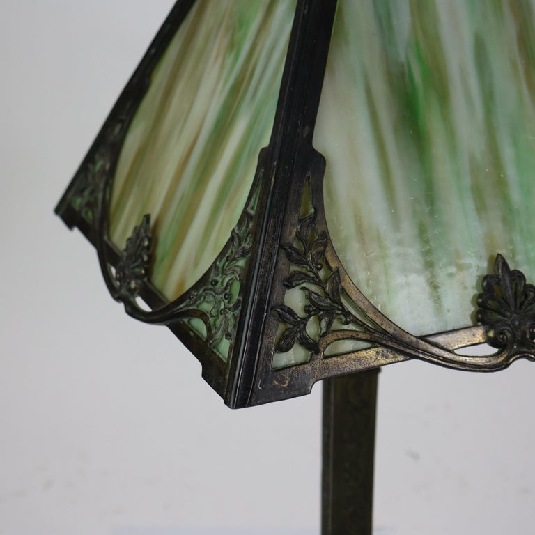 Antique Wilkinson Arts & Crafts 4 Panel Slag Glass Table Lamp Unsigned