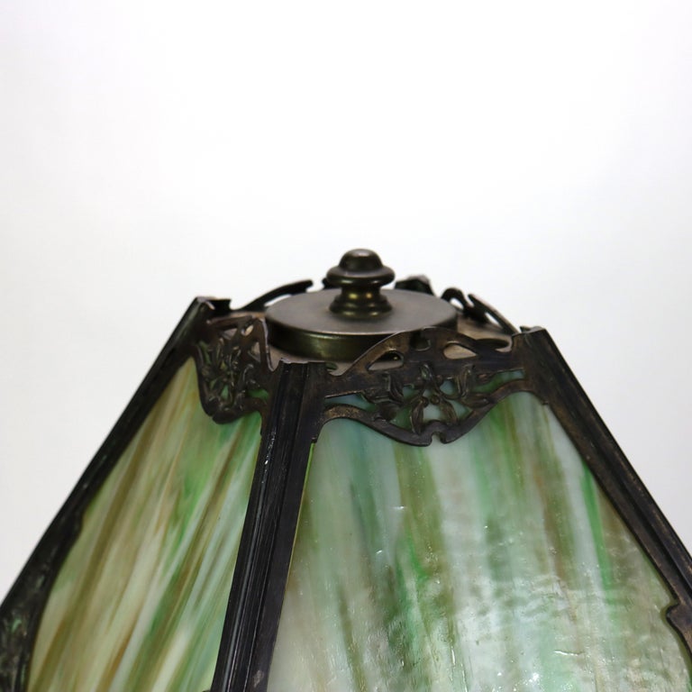 Antique Wilkinson Arts & Crafts 4 Panel Slag Glass Table Lamp Unsigned
