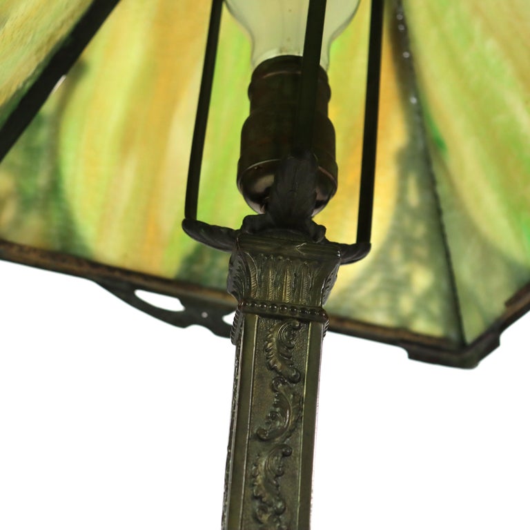 Antique Wilkinson Arts & Crafts 4 Panel Slag Glass Table Lamp Unsigned