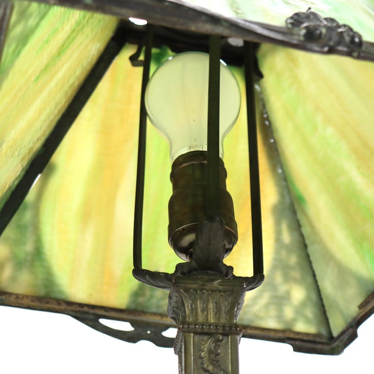 Antique Wilkinson Arts & Crafts 4 Panel Slag Glass Table Lamp Unsigned