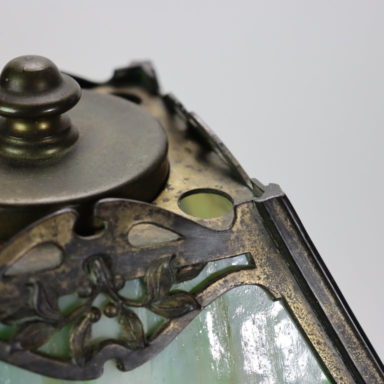 Antique Wilkinson Arts & Crafts 4 Panel Slag Glass Table Lamp Unsigned