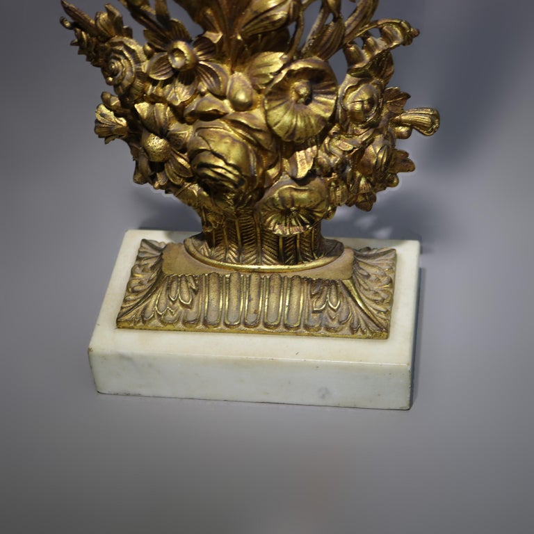 Pair Antique Gilt Bronze, Marble & Cut Crystal Floral Form Girandoles c1890